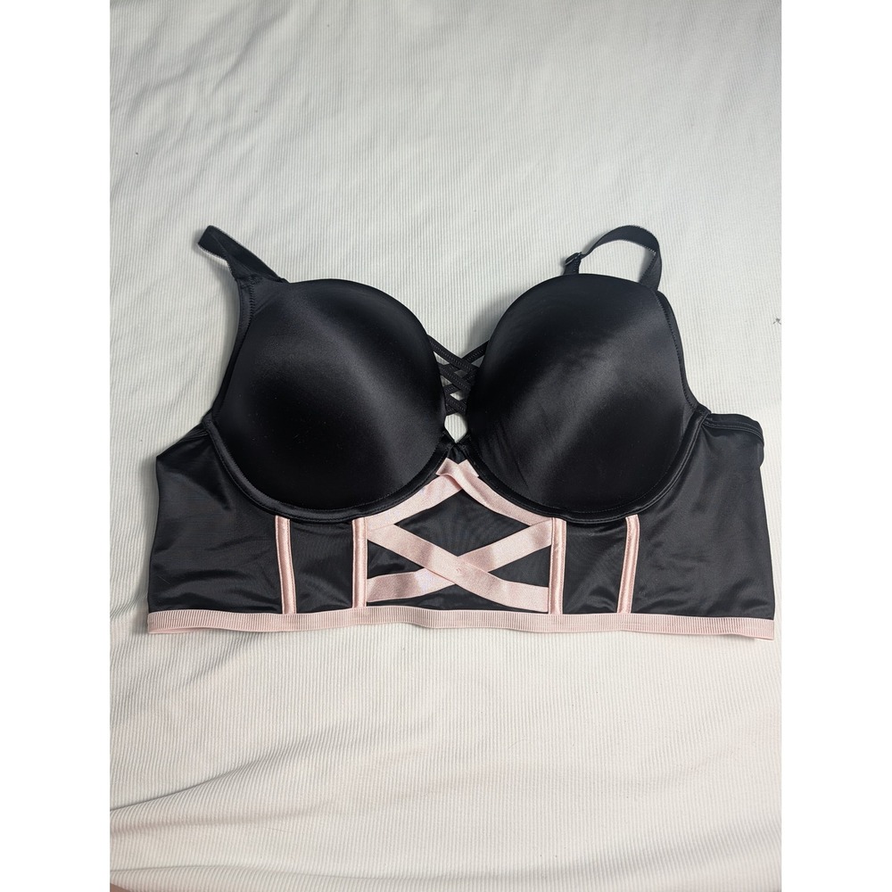 Torrid 40D Longline Push Up Bra Black Pink Strappy Lattice Corset Style 670